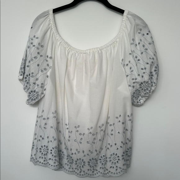 See By Chloe Tops - See By Chloe White off Shoulder Top with Light Blue Embroidery